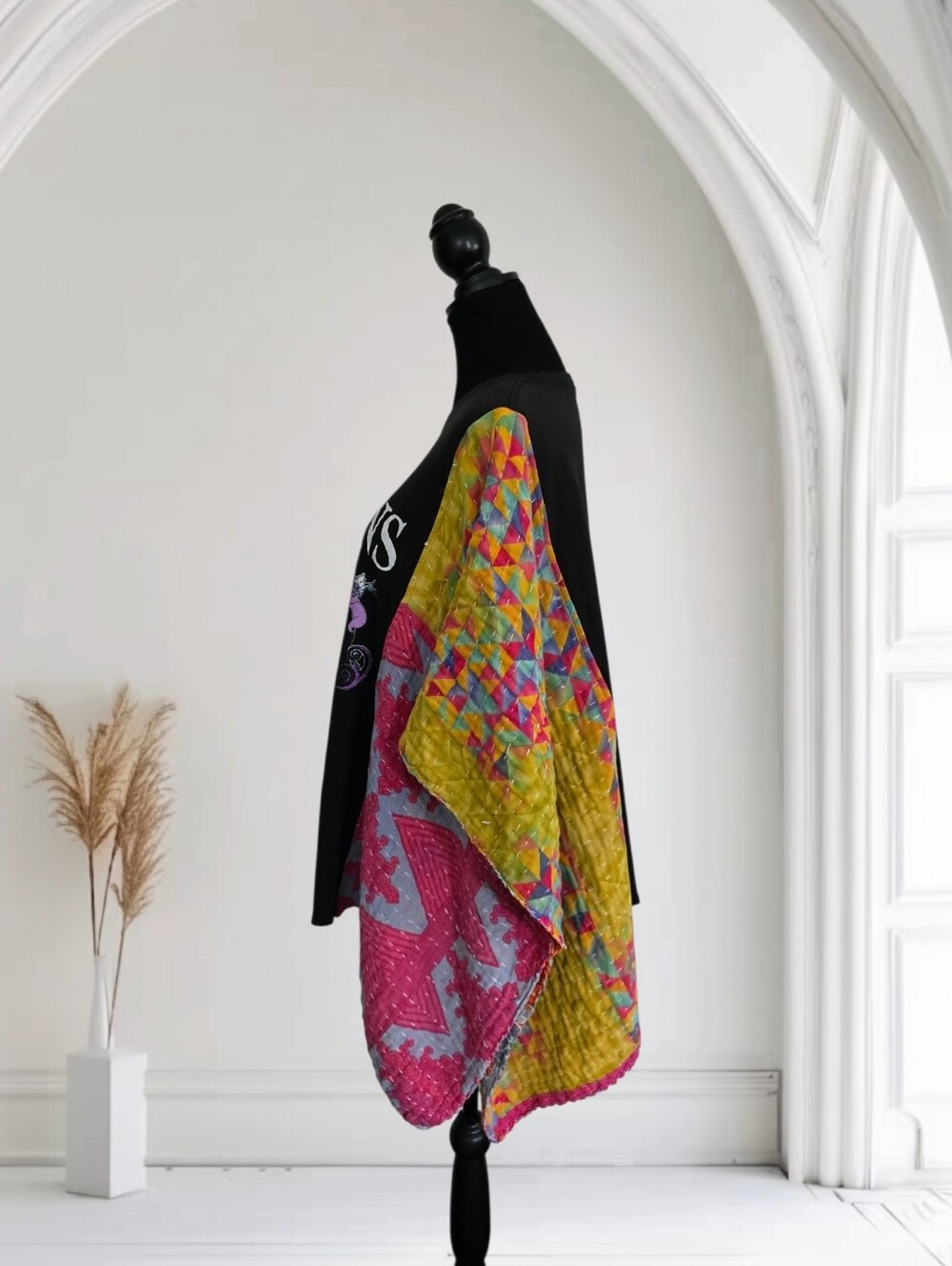 Upcycled Disney Villains Graphic Tee With Kantha Sleeves, OS - Picture 5 of 6